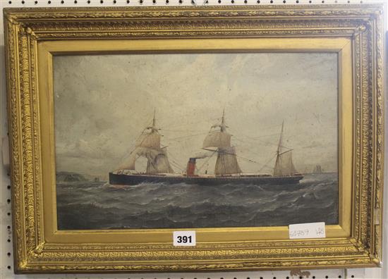 19C English School, oil on canvas, Steamship under way